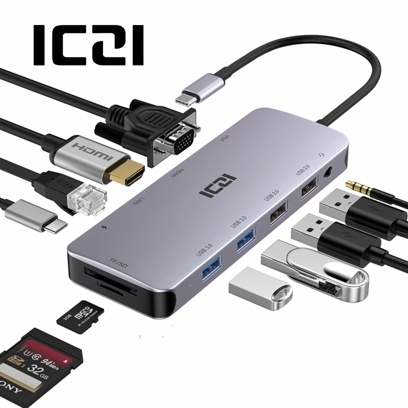ICZI USB C Hub Type C to HDMI VGA SD TF Card Reader USB 3.0 Converter for Macbook Pro Pixelbook Surface Book 2 Samsung Tab S4
ICZI USB C Hub Type C to HDMI VGA SD TF Card Reader USB 3.0 Converter for Macbook Pro Pixelbook Surface Book 2 Samsung Tab S4