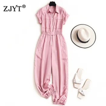High Street Fashion Summer Lady Jumpsuits Women Elegant Short Sleeve Turn Down Collar Rompers Womens Jumpsuits Office Overalls 
High Street Fashion Summer Lady Jumpsuits Women Elegant Short Sleeve Turn Down Collar Rompers Womens Jumpsuits Office Overalls