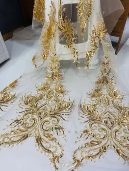 2020 Latest gold color handmade beaded big floral luxury exquisite mesh embroidery wedding dress french african lace fabric
2020 Latest gold color handmade beaded big floral luxury exquisite mesh embroidery wedding dress french african lace fabric