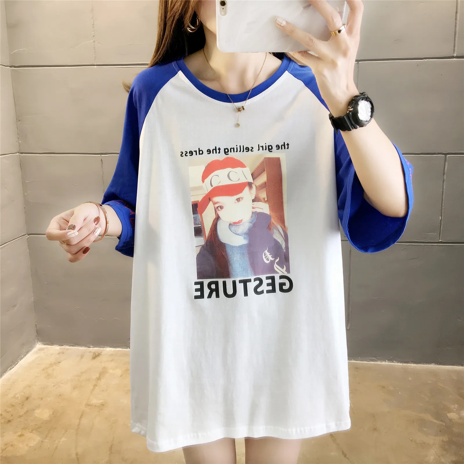 Make good quality han edition is natural cotton loose color matching printing long T-shirt with short sleeves yards dress
Make good quality han edition is natural cotton loose color matching printing long T-shirt with short sleeves yards dress