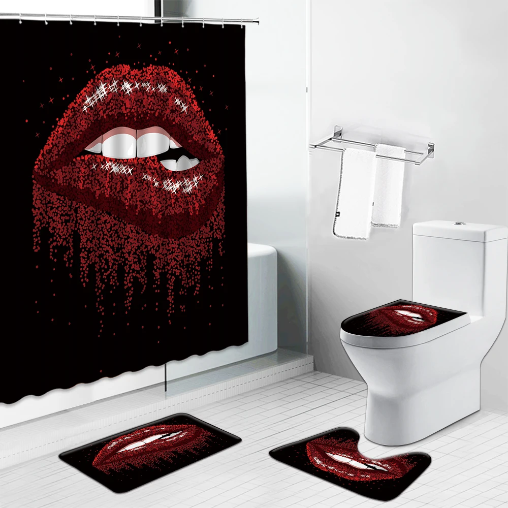 Red Lips Shower Curtains Bath Mat Set Bathroom Curtain Valentine's Day Decoration Black Non-Slip Rug Toilet Cover Kitchen Carpet
Red Lips Shower Curtains Bath Mat Set Bathroom Curtain Valentine's Day Decoration Black Non-Slip Rug Toilet Cover Kitchen Carpet