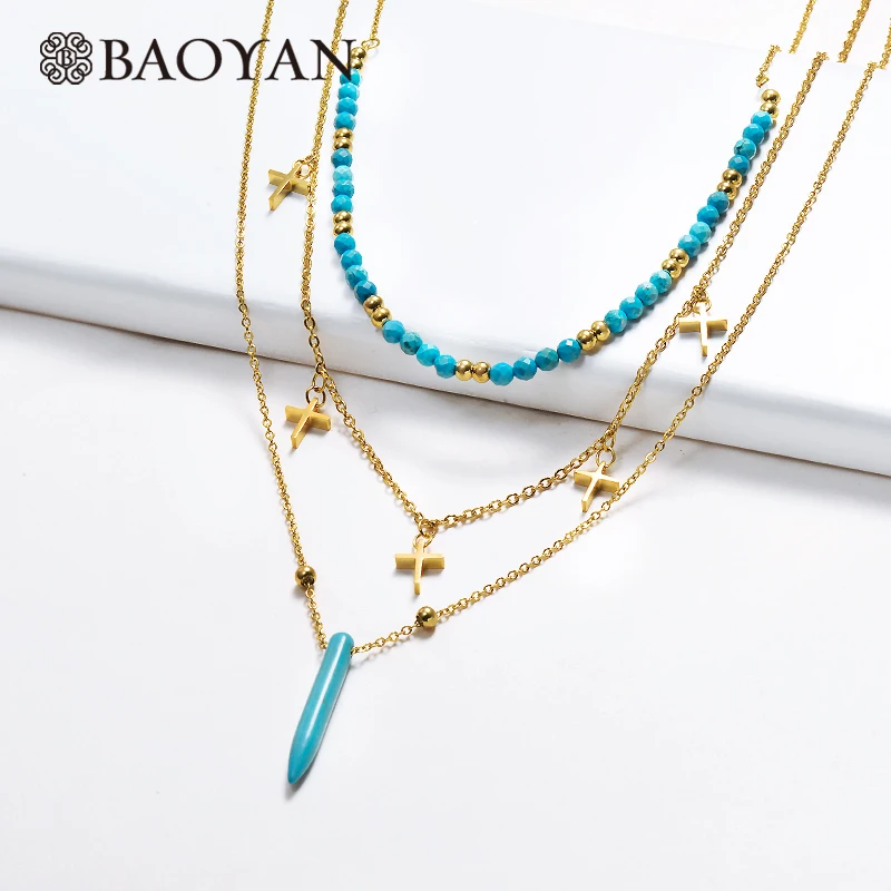 Baoyan Blue Turquoises Bullet Pendant Necklaces Natural Stone Beads Necklaces Multi Layered Gold Stainless Steel Necklaces Women
Baoyan Blue Turquoises Bullet Pendant Necklaces Natural Stone Beads Necklaces Multi Layered Gold Stainless Steel Necklaces Women