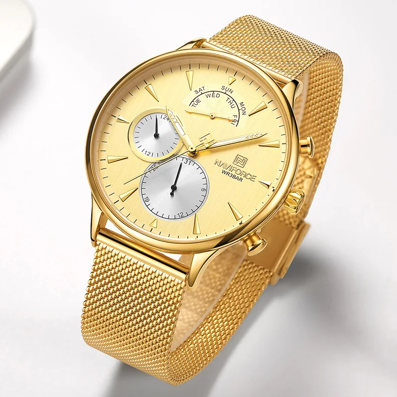 Naviforce Men Watch Gold Thin Stainless Steel Men's Wrist Watches Mens Watches Top Brand Luxury Quartz Gold Watch Men 2019
Naviforce Men Watch Gold Thin Stainless Steel Men's Wrist Watches Mens Watches Top Brand Luxury Quartz Gold Watch Men 2019