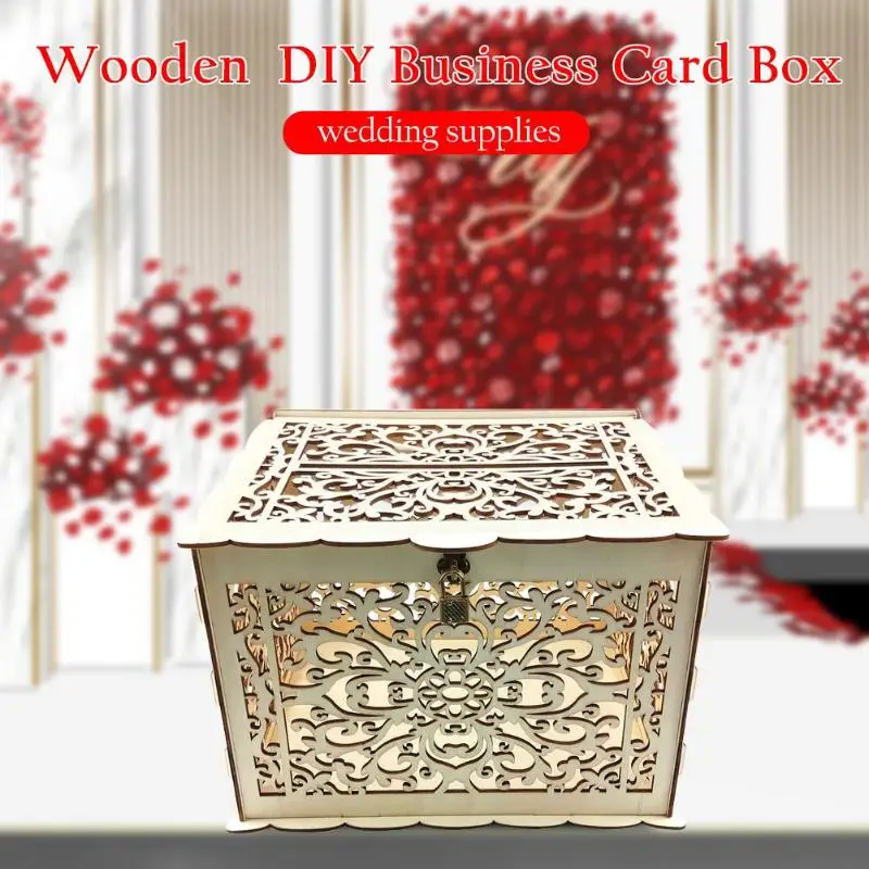 Wooden DIY Wedding Cards Box Invitation Letter Storage Case Xmas Valentine Party 