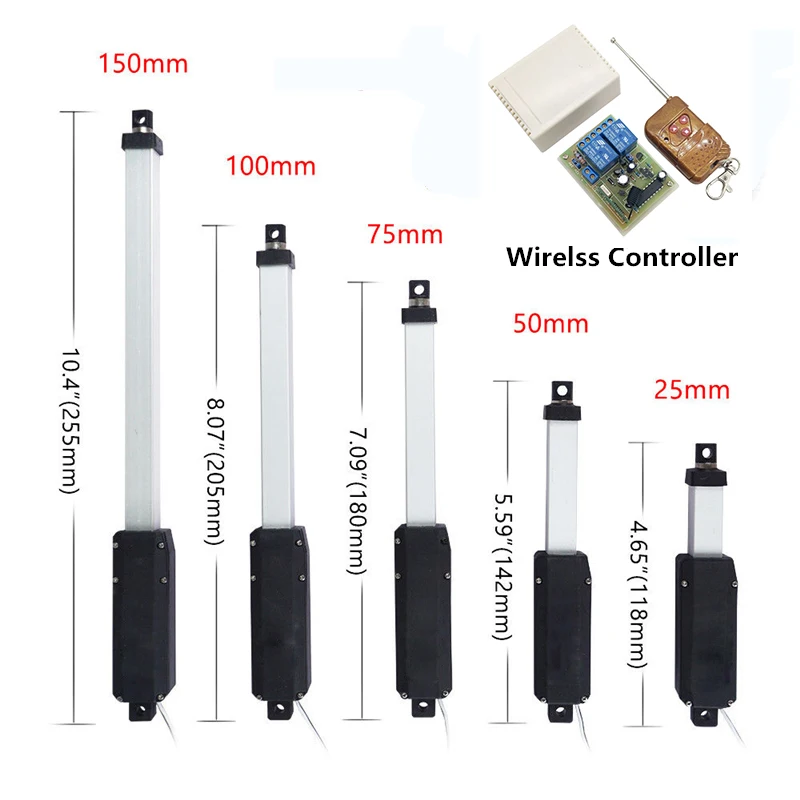 

20N Mini Electric Linear Actuator Telescopic Rod 25mm 50mm 75mm 100mm 150mm DC 12V Wireless Remote Controller Lineal Actuador