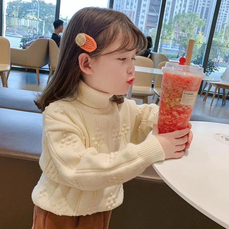 

2021 Cool Baby Girl Boys Casual Sweater Children's Knitted Woolen Autumn/Winter Kids Cute Turtleneck Warm Thicken Solid Color