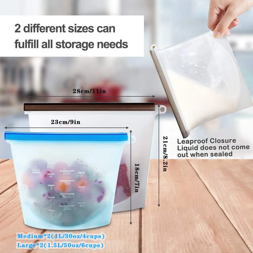 EZ4U Reusable Silicone Food Storage Bags 2x1.5L&2x1L Leakproof Dishwasher Safe Microwave Freezer Maintain Freshness
EZ4U Reusable Silicone Food Storage Bags 2x1.5L&2x1L Leakproof Dishwasher Safe Microwave Freezer Maintain Freshness