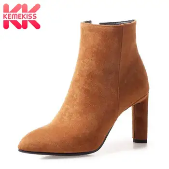

KemeKiss Ankle Boots For Women 4 Color Casual Zipper Winter Add Plush Fur Shoes Women Keep Warm Brand Footwear Size 33-43