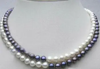 Natural Genuine 7-8mm Black & White Pearl Necklace 17-18 Inches 
Natural Genuine 7-8mm Black & White Pearl Necklace 17-18 Inches
