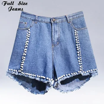 Plus Size Pearl Beaded Frayed Hem short Jeans 3XL 5XL Casual Womens Denim Shorts Summer High Waist Bleached Women Zipper Shorts
Plus Size Pearl Beaded Frayed Hem short Jeans 3XL 5XL Casual Womens Denim Shorts Summer High Waist Bleached Women Zipper Shorts