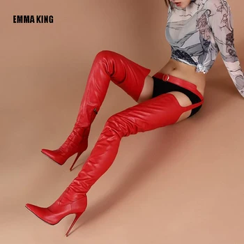Fashion Red Belted Crotch Thigh High Boots Pants Pu Leather Belted Waist Over The Knee Boots High Heels Shoes Women 2019 
Fashion Red Belted Crotch Thigh High Boots Pants Pu Leather Belted Waist Over The Knee Boots High Heels Shoes Women 2019