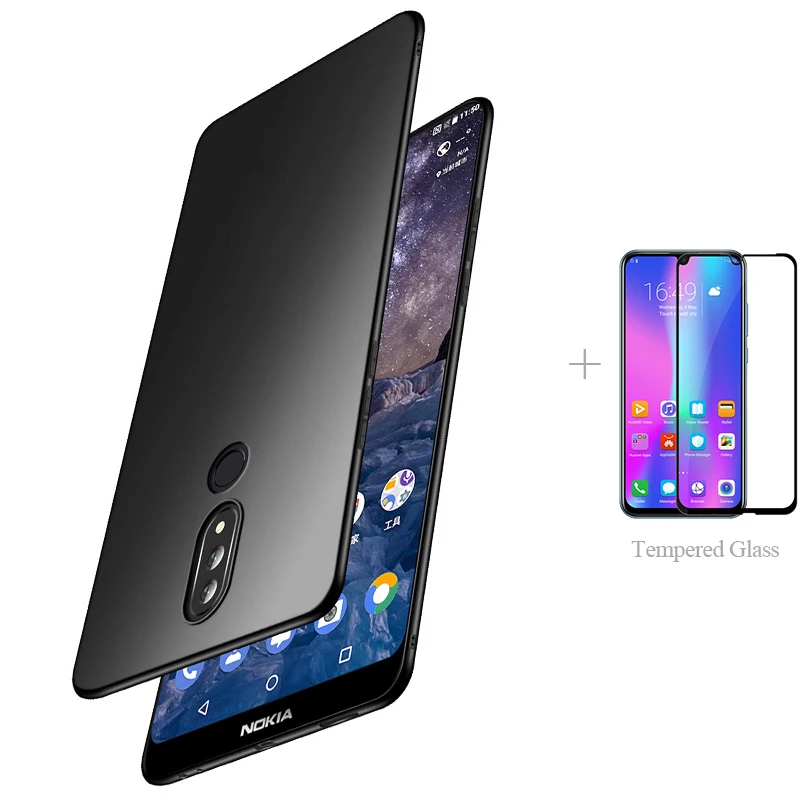 Матовый чехол-накладка + полноэкранное закаленное стекло для Nokia X7 X6 X5 8 1 6 Plus 5 3 7