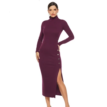 New Fashion Women Slim Side Split Button Knitted Dress Half High Collar Full Sleeve Bodycon Dress Autumn Winter Ropa Femme 2020
New Fashion Women Slim Side Split Button Knitted Dress Half High Collar Full Sleeve Bodycon Dress Autumn Winter Ropa Femme 2020