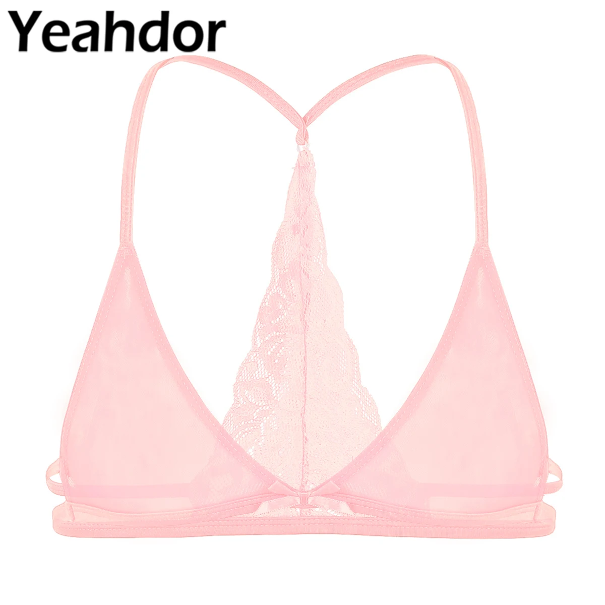 

Mens Sissy Lingerie Bras Mesh See Through Sheer Lace Y-shape Back Wire-free Unlined Triangle Bralette Bra Top Gay Underwear