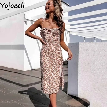 Yojoceli Elegant strap floral print long dress women Summer sexy strap split dress Casual beach female sundress vestidos
Yojoceli Elegant strap floral print long dress women Summer sexy strap split dress Casual beach female sundress vestidos