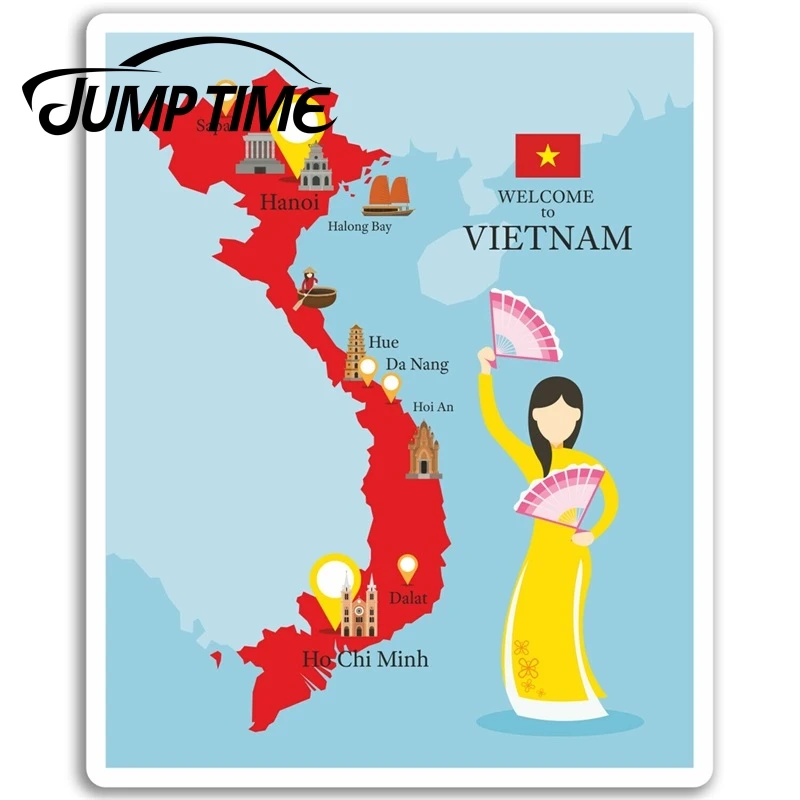 Jump Time for Vietnam Map Vinyl Stickers Hanoi Travel Sticker Laptop Luggage Decal Rear Windshield Waterproof Car Accessories | Автомобили