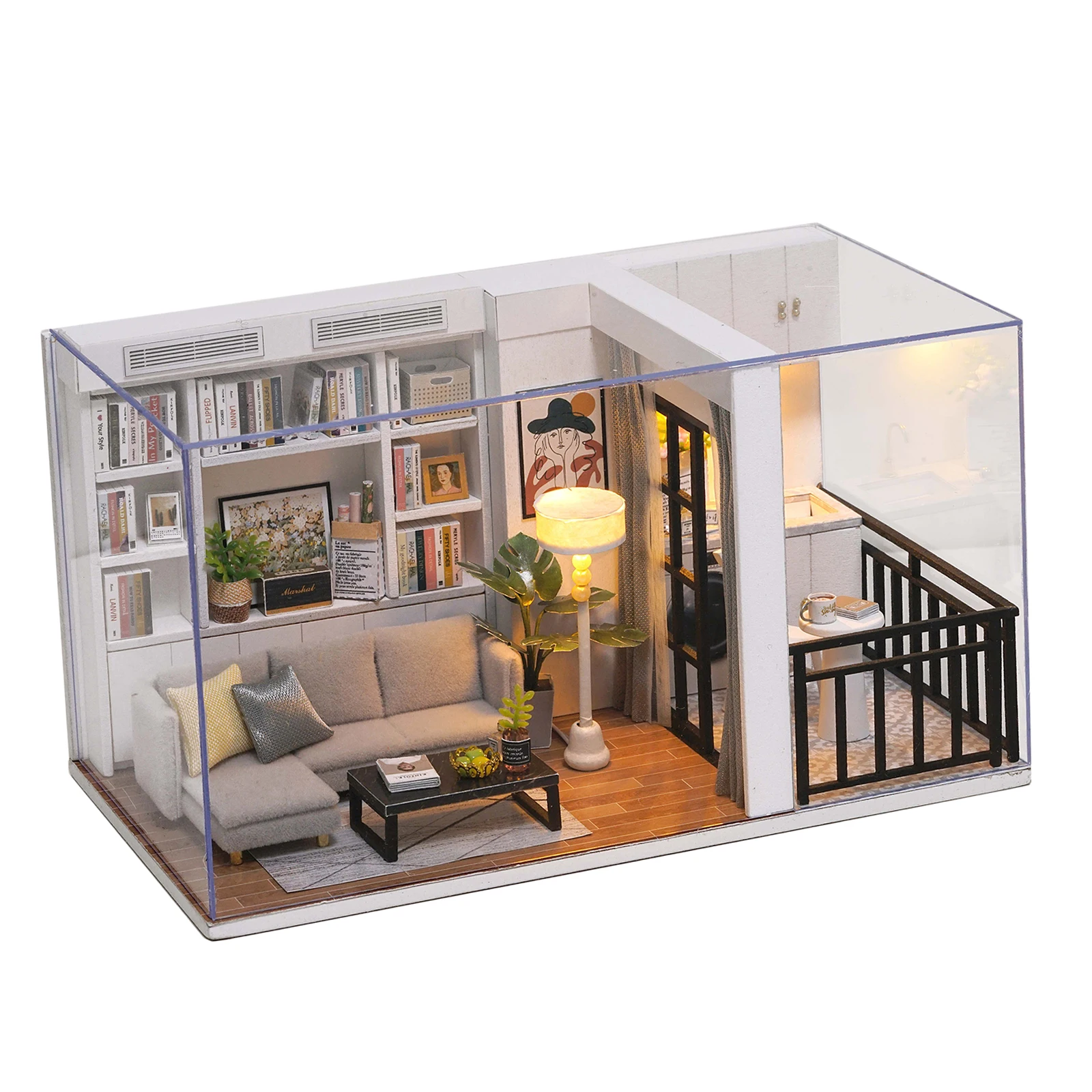 DIY 3D Wood LED Light Dollhouse Modern Cottage Living Room Puzzles Toy Gift DIY 3D Wood LED Light Dollhouse Modern Cottage Living Room Puzzles Toy Gift