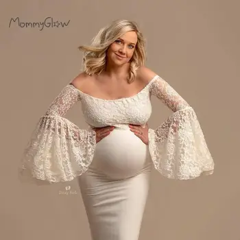 

Lace Pagoda Sleeve Dresses Pregnancy Dress Photography Maternity Photography Props Fishtail Maternity Dresses For Photo Shoot