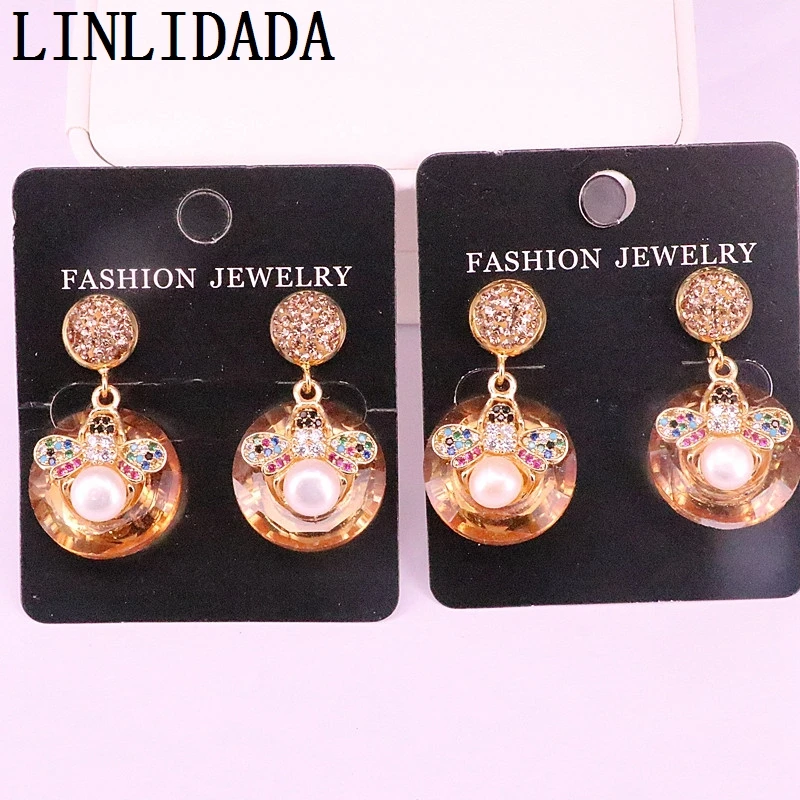 5Pair Fashion Nature Pearl CZ Micro Pave Insect Charm Crystal Round Earrings Gold Color Dangle Earring
5Pair Fashion Nature Pearl CZ Micro Pave Insect Charm Crystal Round Earrings Gold Color Dangle Earring