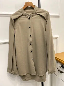 Spring Autumn Women Blouse Stand Collar Silhouette Long Sleeve Loose Female Casual Shirts with Buttons
Spring Autumn Women Blouse Stand Collar Silhouette Long Sleeve Loose Female Casual Shirts with Buttons