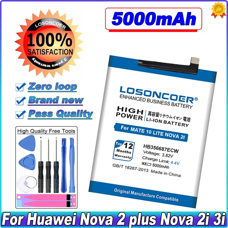 LOSONCOER 5000mAh HB356687ECW Battery For Huawei nova2 Nova 2 plus 2i 2S 3i 4e Mate 10 Lite Honor 9I 7X G10 P30 Lite SE BAC-AL00
LOSONCOER 5000mAh HB356687ECW Battery For Huawei nova2 Nova 2 plus 2i 2S 3i 4e Mate 10 Lite Honor 9I 7X G10 P30 Lite SE BAC-AL00