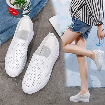 Korean Shoes Clogs Platform Slip-on Casual Female Sneakers Round Toe Increas Height 2020 Small Creepers Slip On New Summer