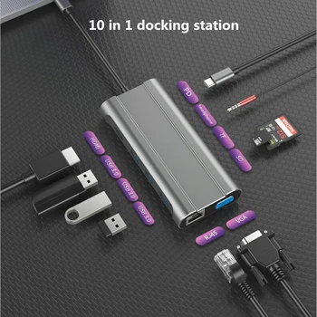 Usb Type C to VGA 10 in 1 Docking Station USB 3.0 4K HDMI Rj45 VGA Adapter For Laptop MacBook Thunderbolt 3
Usb Type C to VGA 10 in 1 Docking Station USB 3.0 4K HDMI Rj45 VGA Adapter For Laptop MacBook Thunderbolt 3