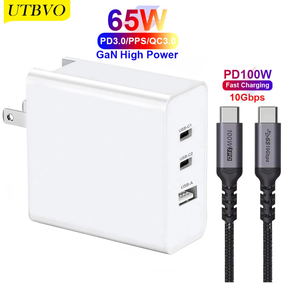 UTBVO 65W 3-Port Wall Charger, GaN Tech C+C+U Quick Charger High Power Fast Charger for iPhone 12 11 Pro Max SE, Macbook Pro
UTBVO 65W 3-Port Wall Charger, GaN Tech C+C+U Quick Charger High Power Fast Charger for iPhone 12 11 Pro Max SE, Macbook Pro