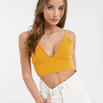 Knitted Rib Bralette With Crochet Detail Women V-neck Bra Cropped style Bras Knit Crop Top Halter Backless Tank Tops
Knitted Rib Bralette With Crochet Detail Women V-neck Bra Cropped style Bras Knit Crop Top Halter Backless Tank Tops