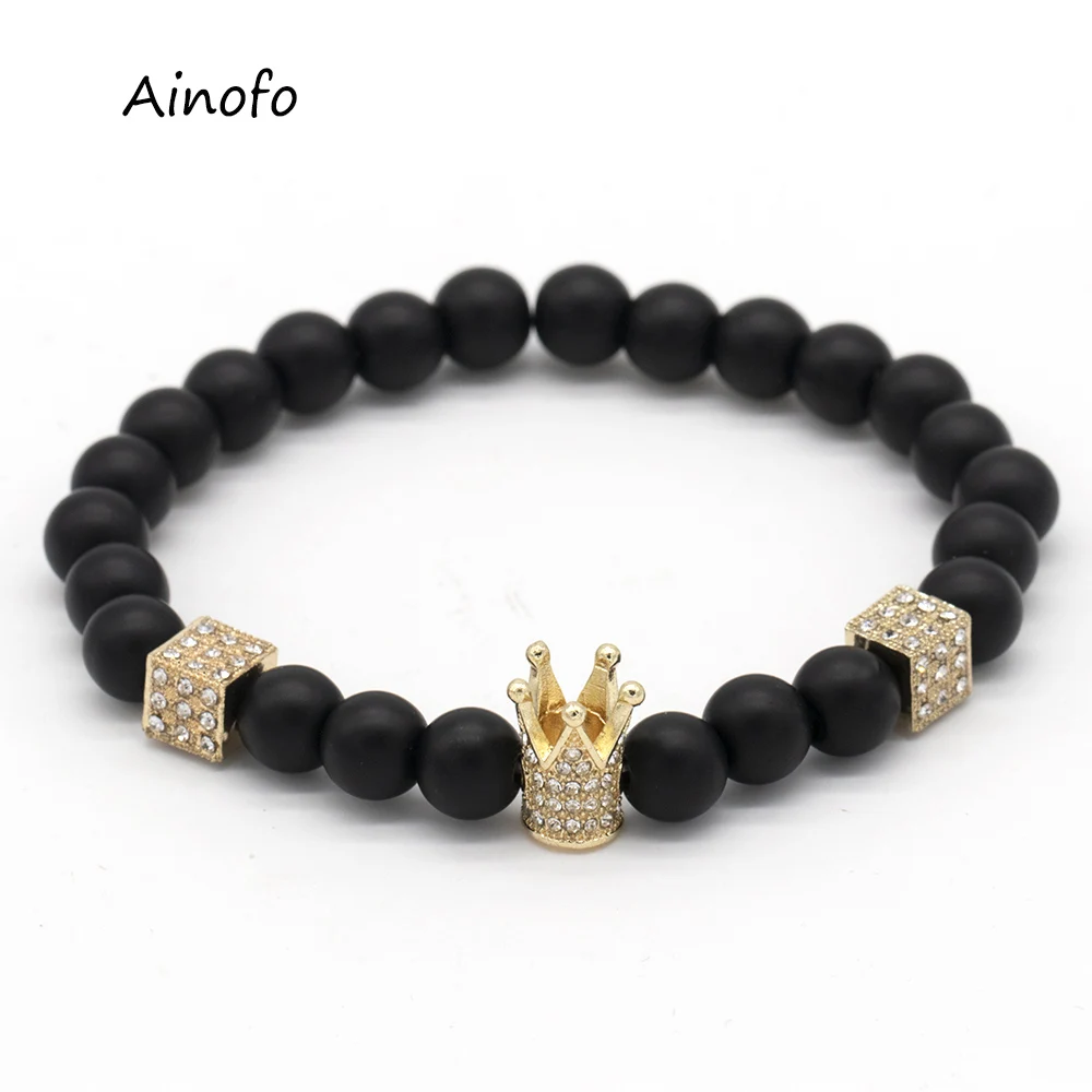 New Brand Bracelet Trendy Micro Pave Crystal CZ Zirconia Crown Charm Bracelets Men Natural Stone Stone Beads For Women Men
New Brand Bracelet Trendy Micro Pave Crystal CZ Zirconia Crown Charm Bracelets Men Natural Stone Stone Beads For Women Men