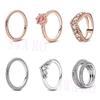 

2020 AUTUMN new 1:1 S925 Rose Snake Chain Pattern Sparkling Pear Marquise Wishbone Triple Band Pave Ring