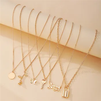 6Pcs/set Rose Flower Lock Key Snake Pendant Necklace for Women Fashion Crystal Butterfly Heart Angel Necklaces Letter Jewelry 
6Pcs/set Rose Flower Lock Key Snake Pendant Necklace for Women Fashion Crystal Butterfly Heart Angel Necklaces Letter Jewelry