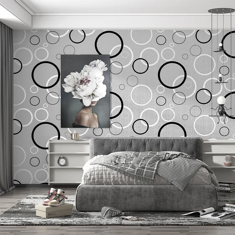 

Modern Geometric Wallpaper Tv Sofa Backdrop Mural Non Woven Circle Striped Wallpapers Liivng Room Bedroom Decor