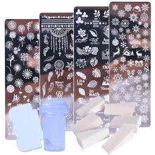 1 conjunto de placas de carimbo da arte do prego unha polonês impressão folha flor dreamcatcher floco de neve natal stamper scrapper esponja JISTZN01-12-2(China)