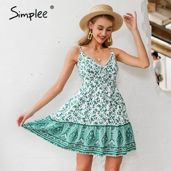 Simplee Sexy v-neck spaghetti strap women dress Bohemian floral print female short sundress Summer beach style ladies mini dress
Simplee Sexy v-neck spaghetti strap women dress Bohemian floral print female short sundress Summer beach style ladies mini dress