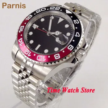 

Parnis 40mm GMT 3804 Automatic watch men sapphire glass waterproof black strile dial red ceramic bezel luminous jubilee bracelet