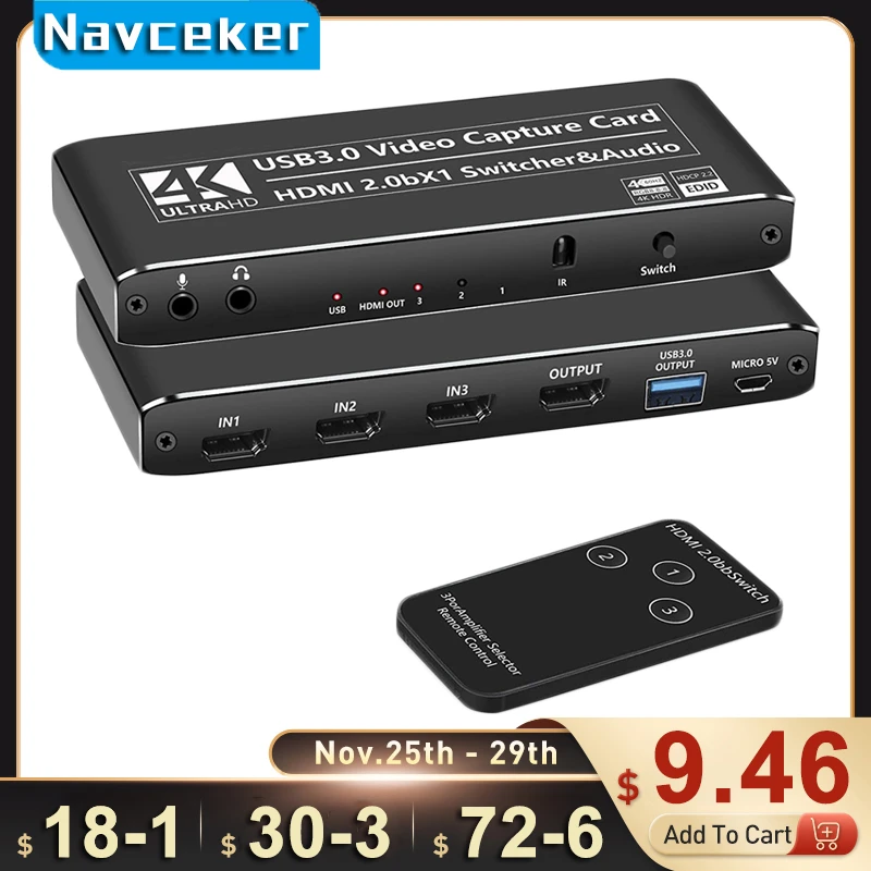 Карта захвата видео HDMI на USB 2021 4K 60 Гц адаптер вход mic для игр живых трансляций