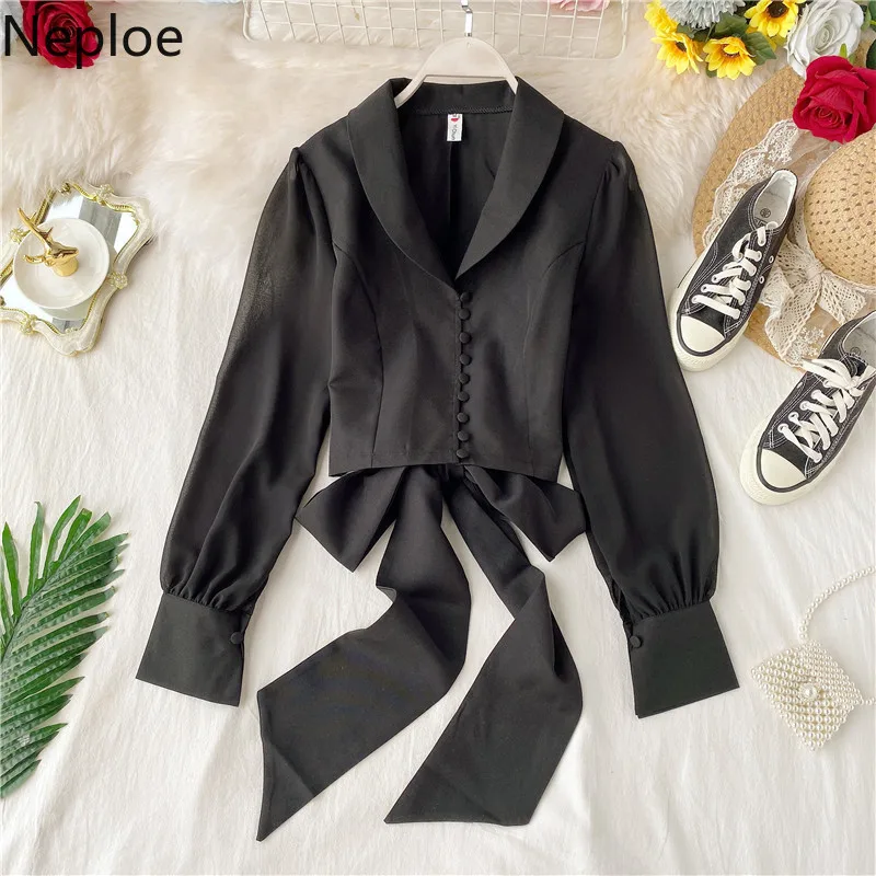 Neploe Women Blouse Palace Style Bowknot Bandage Shirt Single Breasted Peter Pan Collar Tops Lantern Sleeve Short Blusas 55941
Neploe Women Blouse Palace Style Bowknot Bandage Shirt Single Breasted Peter Pan Collar Tops Lantern Sleeve Short Blusas 55941