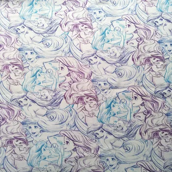 105cm Width The Little Mermaid Princess Ariel Cotton Fabric for Girl Clothes Hometextile Cushion Cover Backpacks DIY-BK960