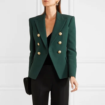 Newest 202020 Designer Blazer Women's Long Sleeve Double Breasted Metal Lion Buttons Blazer Jacket Outer Dark Green 
Newest 202020 Designer Blazer Women's Long Sleeve Double Breasted Metal Lion Buttons Blazer Jacket Outer Dark Green