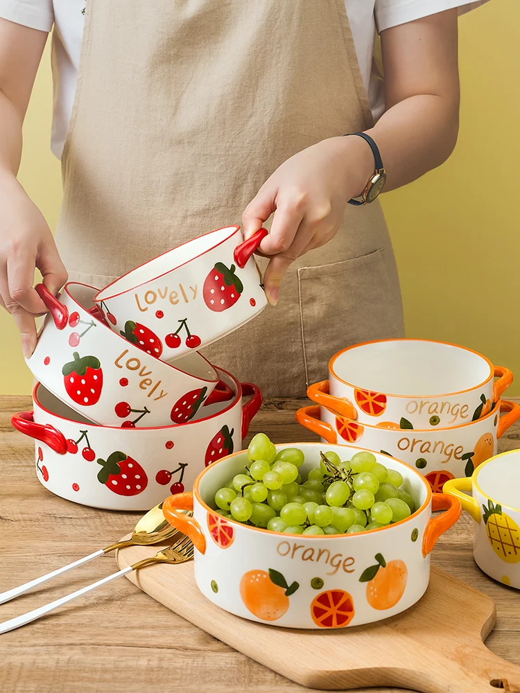 Fruit cute ceramic two-eared soup bowl ramen large creative personality tableware salad pot
Fruit cute ceramic two-eared soup bowl ramen large creative personality tableware salad pot
