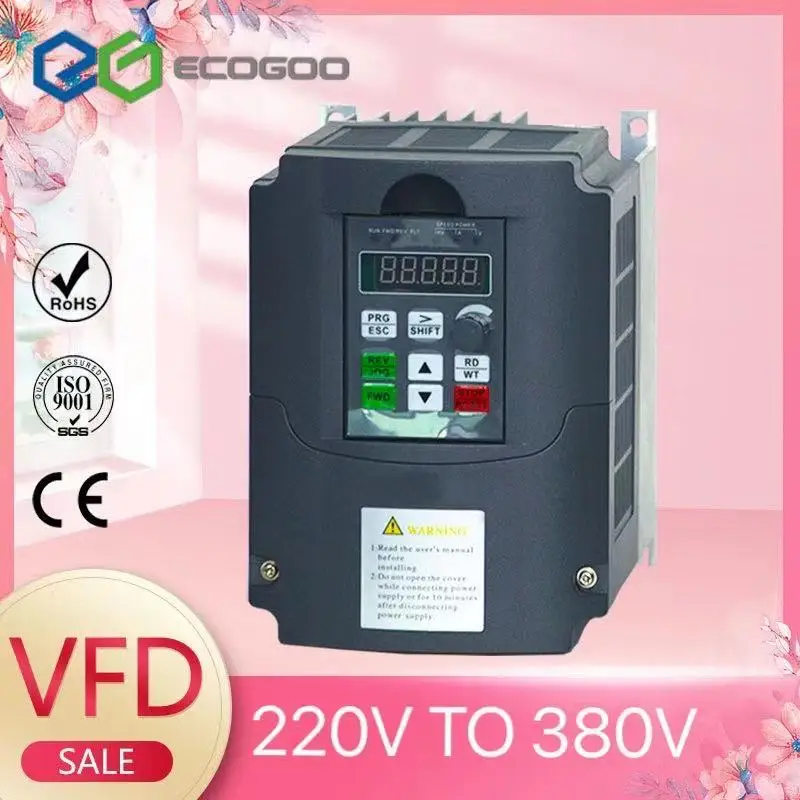 4KW 5.5KW 7.5KW 11KW VFD Input 220V 1phase to Output 380V 3phase Variable Frequency Inverter for Motor Speed Control 
4KW 5.5KW 7.5KW 11KW VFD Input 220V 1phase to Output 380V 3phase Variable Frequency Inverter for Motor Speed Control