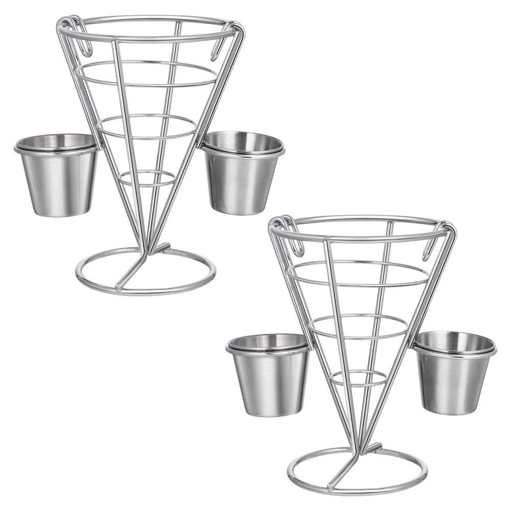 Hemoton 2pcs French Fries Stand Cone Baskets Fry Holders with 2 Dip Dishes Snack Appetizer Serving Rack Food Display Wire Stands
Hemoton 2pcs French Fries Stand Cone Baskets Fry Holders with 2 Dip Dishes Snack Appetizer Serving Rack Food Display Wire Stands
