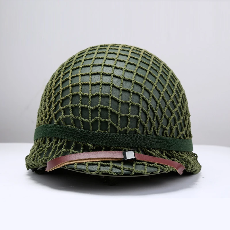 

Durable Heavy Duty Helmet US Army Tactical Helmet WWII Steel M1 Green Steel Helmet Replica with pretend Net/ Canvas Chin Strap