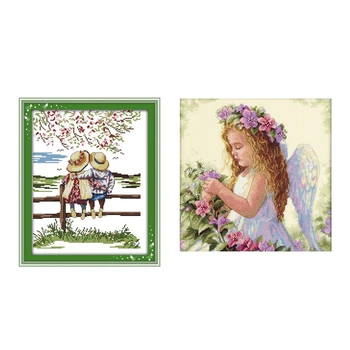 2 Set Crafts Cross Stitch Kit 14CT 35x35cm Flower Angel & 11CT36 x 43 cm Couple Looking at Landscape 
2 Set Crafts Cross Stitch Kit 14CT 35x35cm Flower Angel & 11CT36 x 43 cm Couple Looking at Landscape