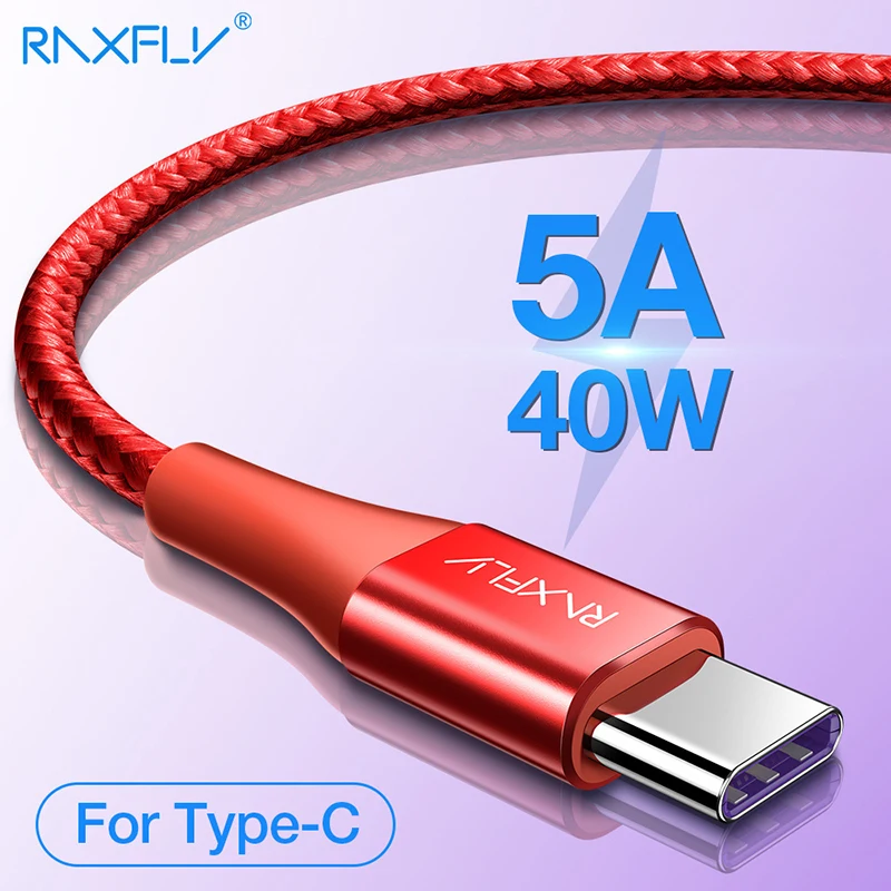 Фото RAXFLY 5A USB Type C кабель для Huawei P40 Pro Mate 30 P30 Supercharge 40 Вт Быстрая зарядка USB-C | Кабели для мобильных телефонов (4000196432434)