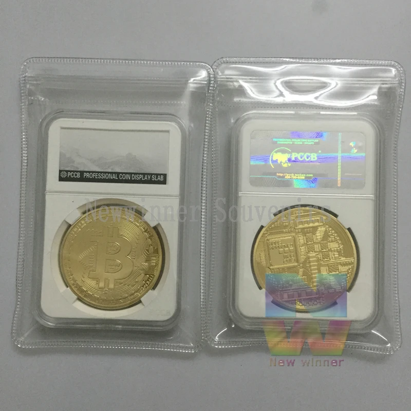 

1pcs 999 Gold Plated Coin Bitcoin BTC Souvenir Gift Metal Round coins with PCCB Seal Case Free shipping