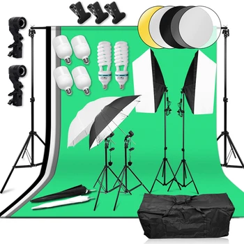 Photography Softbox Umbrella Continuous Lighting Kit 2x3m Background Support System 4 Backdrops 2m Tripod Stand Reflector Board
Photography Softbox Umbrella Continuous Lighting Kit 2x3m Background Support System 4 Backdrops 2m Tripod Stand Reflector Board