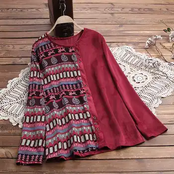 ZANZEA Women Vintage Spring Corduroy Shirt Casual Long Sleeve Pacthwork Tops Plus Size Floral Printed Blouse Blusas Femininas
ZANZEA Women Vintage Spring Corduroy Shirt Casual Long Sleeve Pacthwork Tops Plus Size Floral Printed Blouse Blusas Femininas