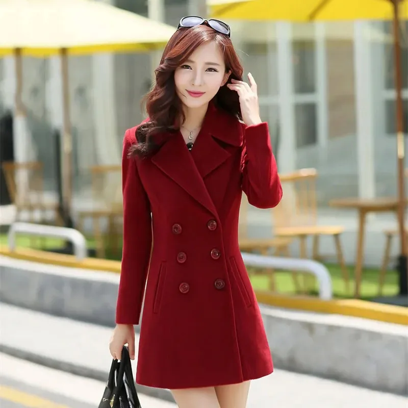 

Fashion Grey Double-Breasted Woolen Jacket Spring Autumn Women's Woolen Blended Coat Elegant Slim Business Office Clothing 5XL